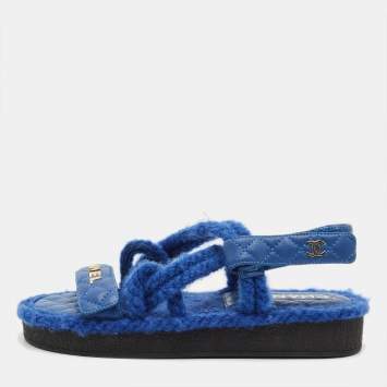 مملوكة مسبقًا Chanel CC Size 36 Blue  Rope and Leather Flat Sandals