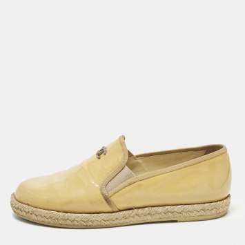 Pre Owned Chanel Size 36.5 Beige Patent Leather Espadrille Loafers