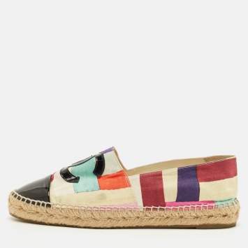 Pre Owned Chanel Coco Size 39 Multicolor Canvas and Patent Leather Espadrille Flats