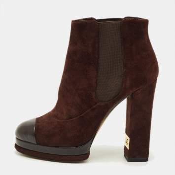 مملوكة مسبقًا Chanel Size 39 Brown/Black Leather and Suede Ankle Length Boots