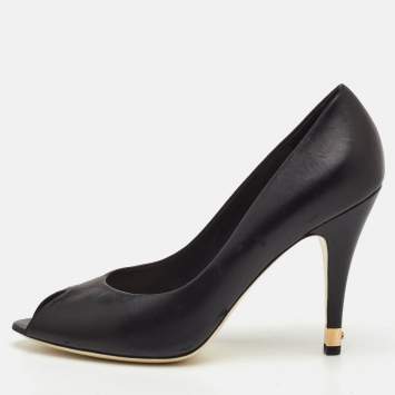 مملوكة مسبقًا Chanel Size 41 Black Leather CC Heel Peep Toe Pumps