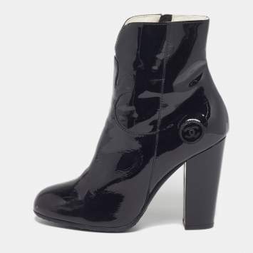 مملوكة مسبقًا Chanel Size 39.5 Black Patent Leather Ankle Length Boots
