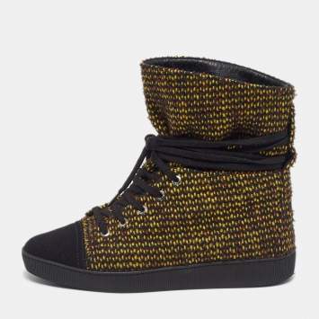Pre Owned Chanel CC Size 39 Multicolor Canvas and Tweed High Top Sneakers