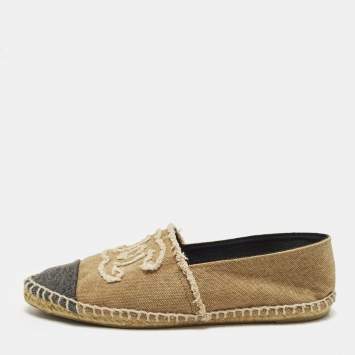مملوكة مسبقًا Chanel CC Size 36 Brown/Black Canvas Cap Toe Espadrille Flats