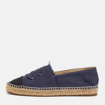 Pre Owned Chanel CC Size 38 Blue/Black Denim Espadrille Flats