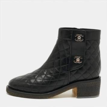 مملوكة مسبقًا Chanel CC Size 36 Black Leather Ankle Length Boots