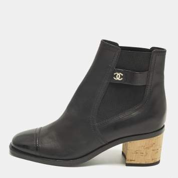مملوكة مسبقًا Chanel CC Size 38 Black Leather Ankle Length Boots