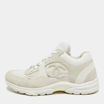 مملوكة مسبقًا Chanel CC Size 38 White/Cream Leather and Mesh Lace Up Sneakers