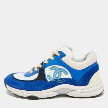 مملوكة مسبقًا حذاء رياضي شانيل قماش وسويدي متعدد الألوان سي سي عنق منخفض مقاس 36.5