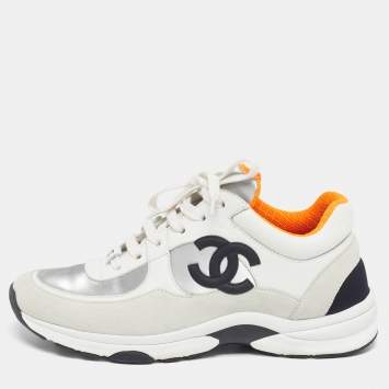 Pre Owned حذاء رياضي شانيل جلد براءات اختراع أبيض/ كريمي و PVC رباط علوي مقاس 38