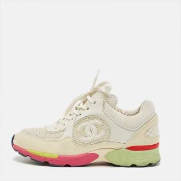 مملوكة مسبقًا Chanel CC Size 36 Multicolor Leather and Suede Lace Up Sneakers