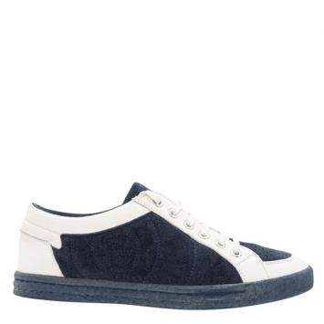 Pre Owned Chanel Blue/White Suede Leather CC Low Top Sneakers Size 37