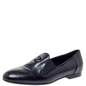 Pre Owned Chanel Black Leather CC Slip On Loafers Size 35.5