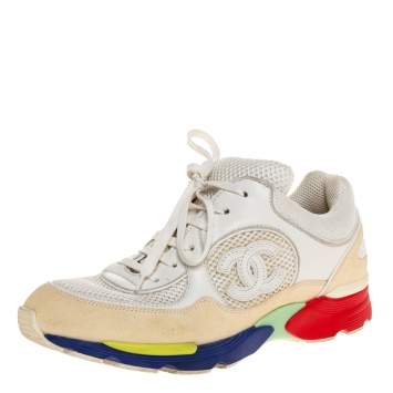 Pre Owned Chanel Multicolor Leather And Mesh CC Low Top Sneakers Size 37.5