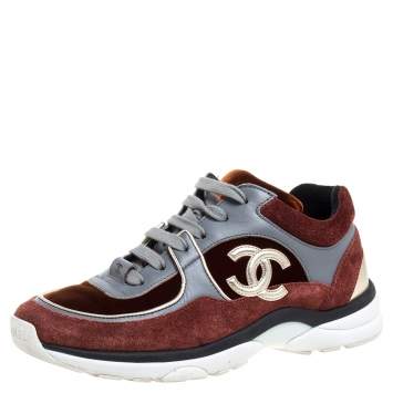 Pre Owned Chanel Multiclor Suede Leather And Velvet CC Low-Top Sneakers Size 36