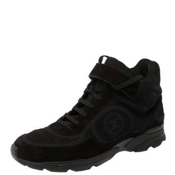 Pre Owned Chanel Shimmery Fabric and Suede CC High Top Sneakers Size 41