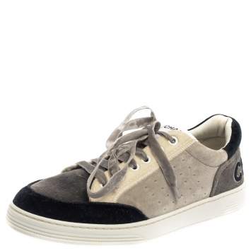 Pre Owned Chanel Multicolor Velvet Logo Sneakers Size 39.5