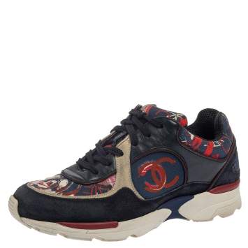 Pre Owned Chanel Multicolor Canvas and Suede Heart Low Top Sneakers Size 36