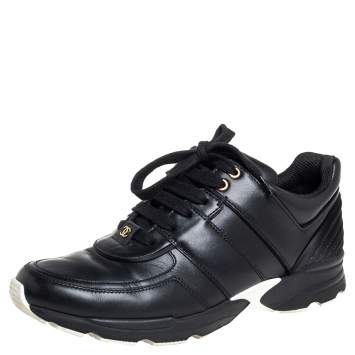 Pre Owned Chanel Leather And Satin Trim CC Low Top Sneakers Size 40