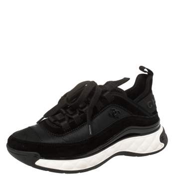 Pre Owned Chanel Black Suede And Nylon CC Low Top Sneaker Size 36
