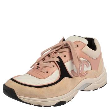 Pre Owned Chanel Multicolor Suede And Leather CC Sneakers Size 38.5