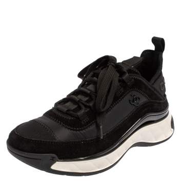 Pre Owned Chanel Black Suede And Nylon Sport Trail Low Top Sneakers Size 36