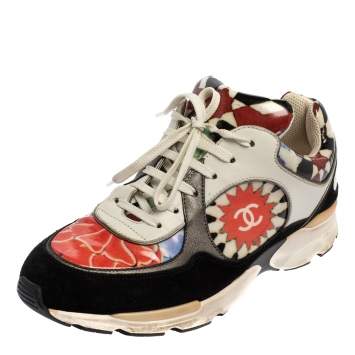 Pre Owned Chanel Multicolor Leather And Suede Graffiti Sneakers Size 40