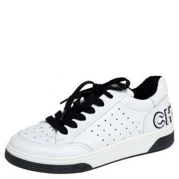 Pre Owned Chanel White Leather Low Top Sneakers Size 36