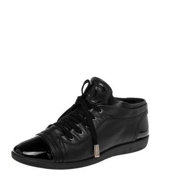 Pre Owned  Chanel Black Patent And  Leather CC Lace Up Sneakers Size 39