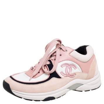 Pre Owned Chanel Multicolor Neoprene And Suede Leather CC Logo Lace Up Sneakers Size 36