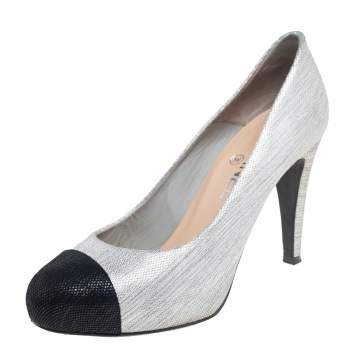 Pre Owned Chanel Black/Grey Suede Cap Toe Pumps Size 38