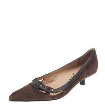 Pre Owned Chanel Brown Suede And Leather Pumps Size 40