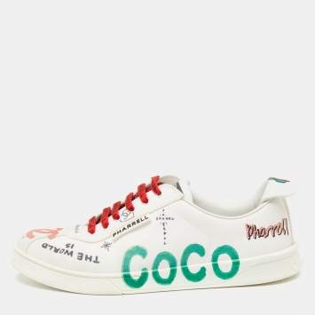 Pre Owned Chanel x Pharrell White Canvas Graffiti Low-Top Sneakers Size 42