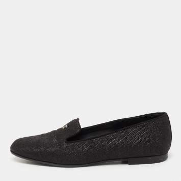 Pre Owned Chanel Black Glitters CC Smoking Slippers Size 38