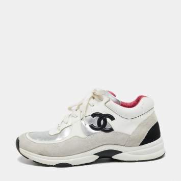 Pre Owned Chanel Multicolor Suede And Leather CC Low Top Sneakers Size 39