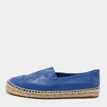 Pre Owned Chanel Blue Leather CC Espadrille Flats Size 36
