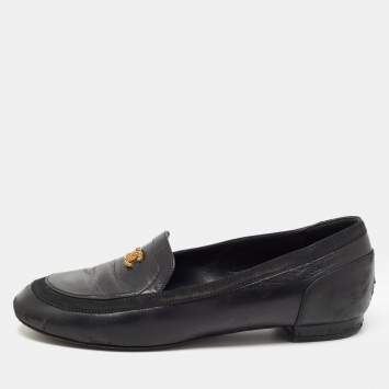 Pre Owned Chanel Black Leather CC Loafers Size 38