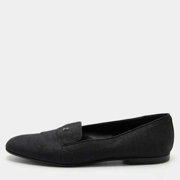 Pre Owned Chanel Black Fabric CC Slip On Smoking Slippers Size 39.5