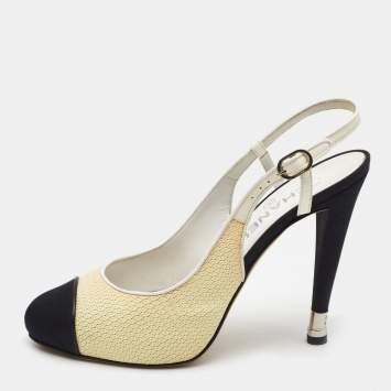 Pre Owned Chanel Tricolor Patent Leather and Canvas Cap Toe Slingback Pumps Size 40
