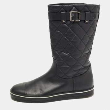 Pre Owned Chanel Black Quilted Leather Mid Calf Length Boots Size 37 
