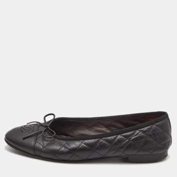 Chanel Black Leather CC Ballet Flats Size 38