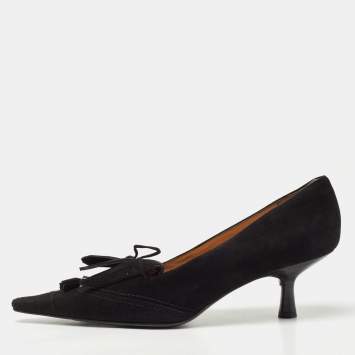 Pre Owned Chanel Black Suede Fringed Detail CC Pointed Toe Pumps Size 38