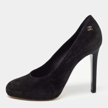 Pre Owned Chanel Black Suede Round Toe Platform Pumps Size 38