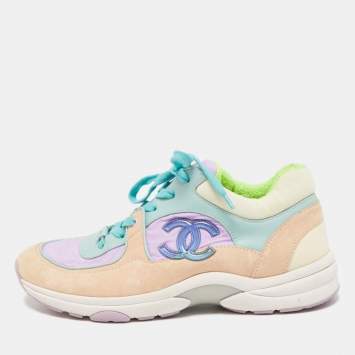 Pre Owned Chanel Multicolor Suede and Neoprene CC Low Top Sneakers Size 39.5
