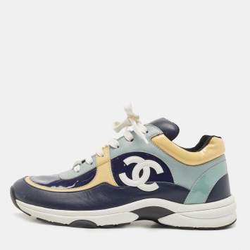 Pre Owned Chanel Tricolor Patent and Leather CC Low Top Sneakers Size 40