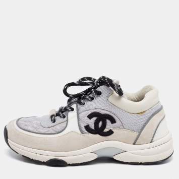 Pre Owned Chanel Tricolor Mesh and Suede CC Low Top Sneakers Size 36