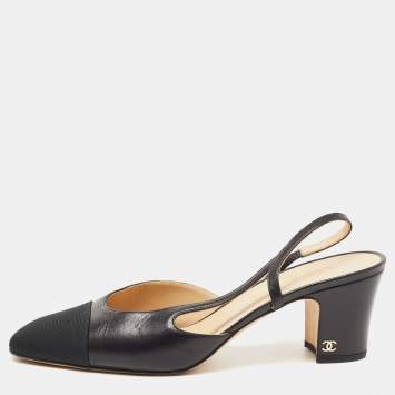 Pre Owned Chanel Black Leather CC Slingback D'orsay Pumps Size 41.5