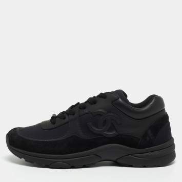 Chanel Black Suede and Fabric CC Low Top Sneakers Size 39