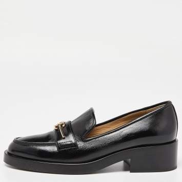 Pre Owned Chanel Black Leather CC Loafers Size 38