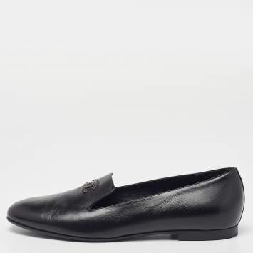 Pre Owned Chanel Black Leather CC Loafers Size 38.5